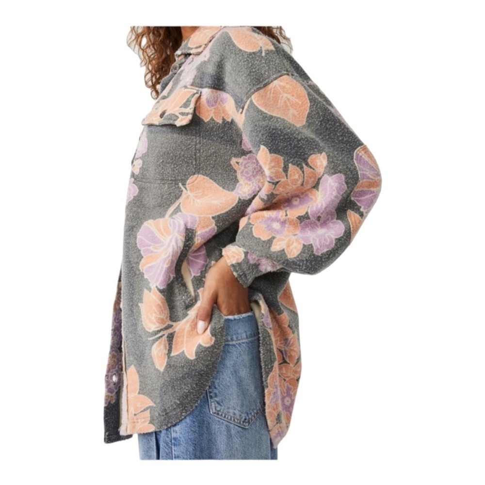 NEW Free People Ruby Jacket Oversized Shirt Shacket Charcoal Combo - Large - Picture 3 of 10